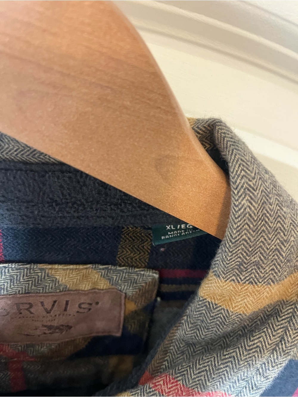 Orvis Herringbone & Plaid Flannel Shirt in Gray, Yellow & Red - Picture 2 of 4